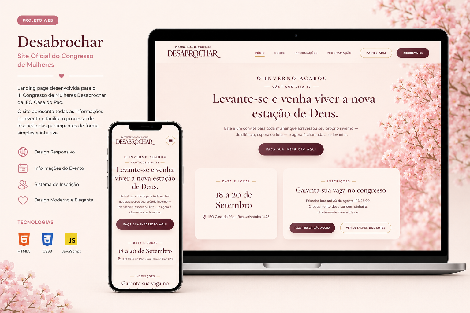 Site de inscrição do Congresso Desabrochar