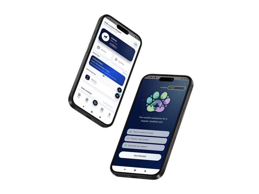 Telas do aplicativo Pawhealth em dois smartphones