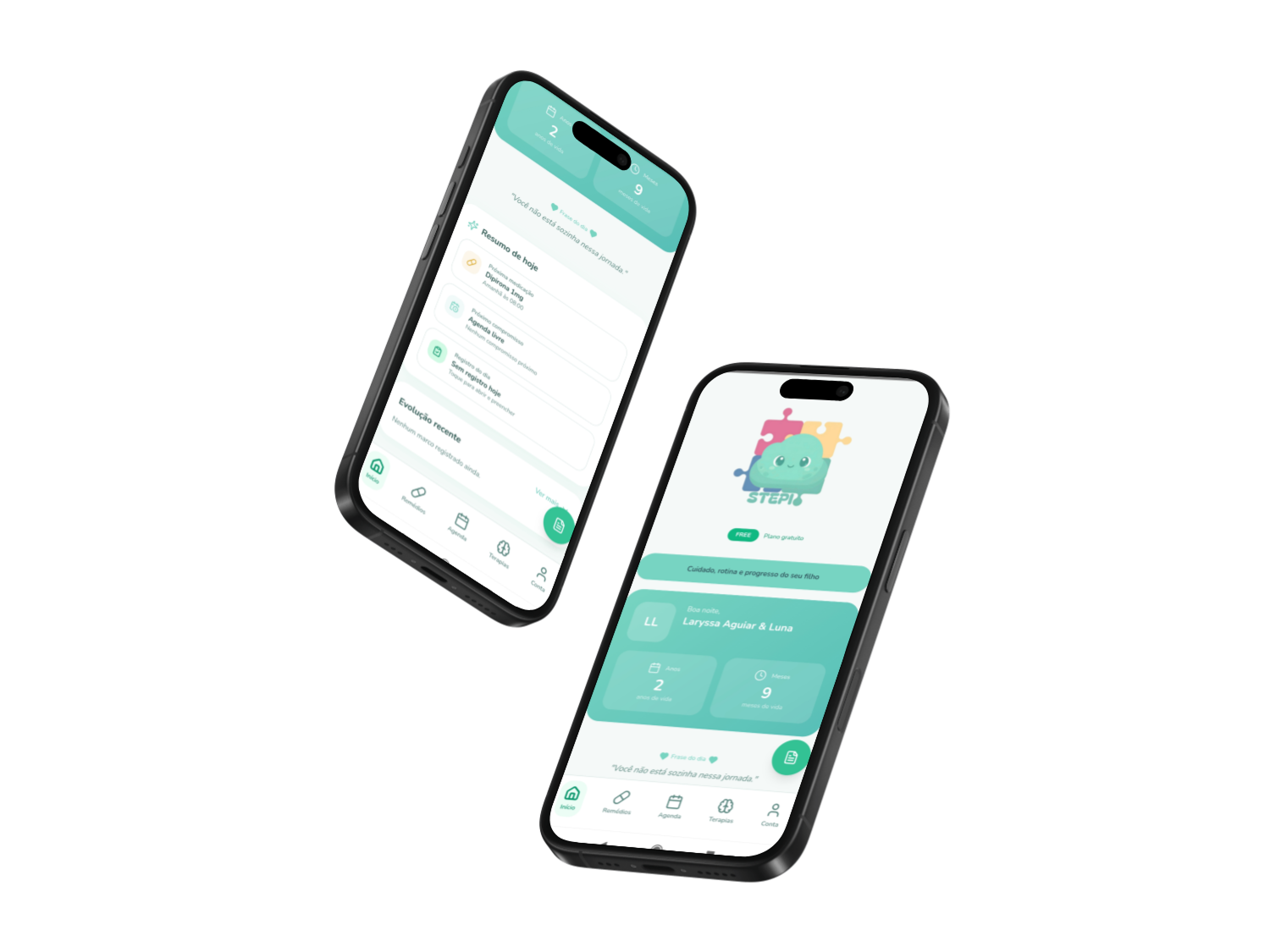 Telas do aplicativo Stepio em dois smartphones